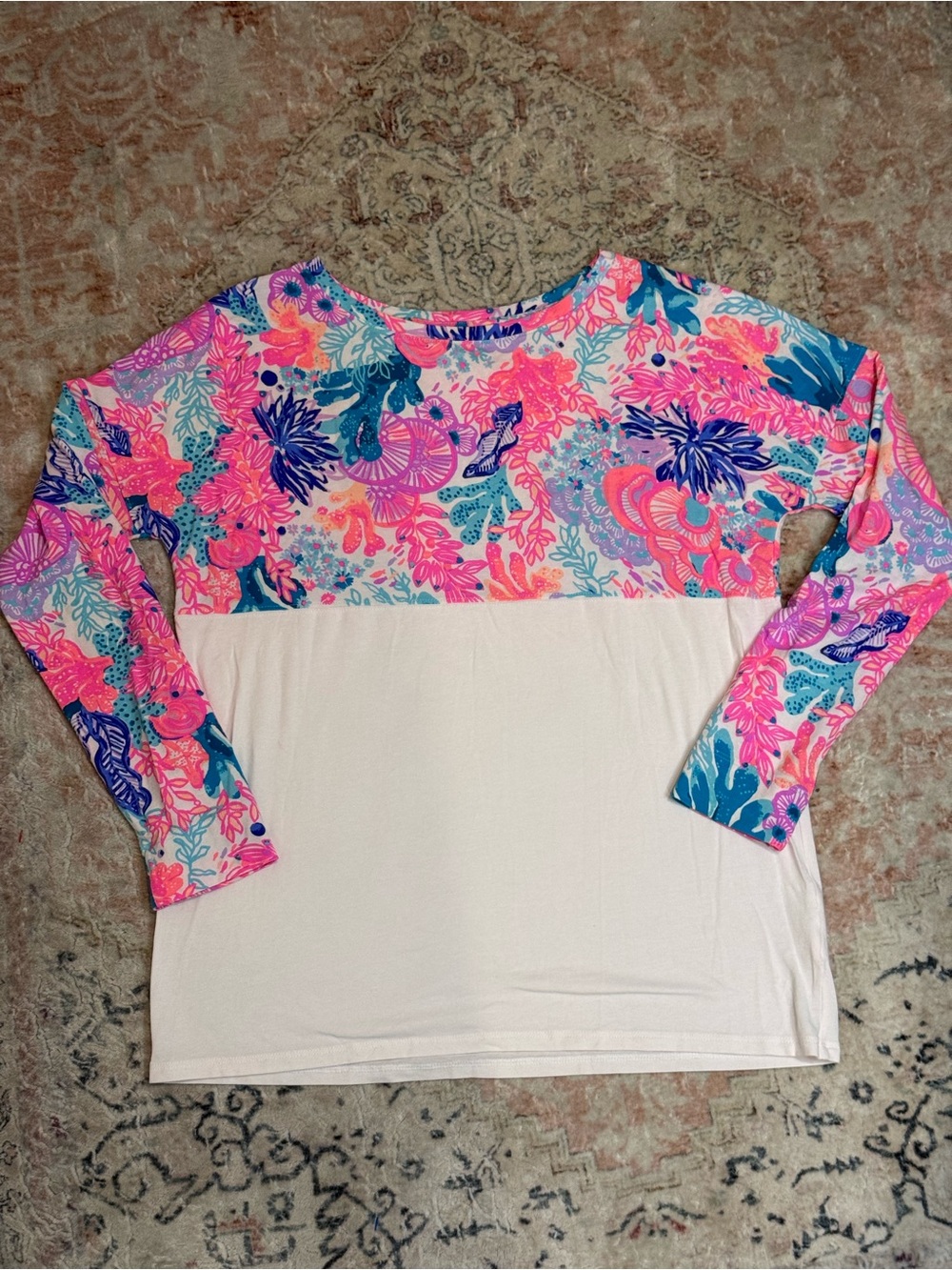 Lilly Pulitzer Pink Multi Floral Colorblock Long Sleeve Top